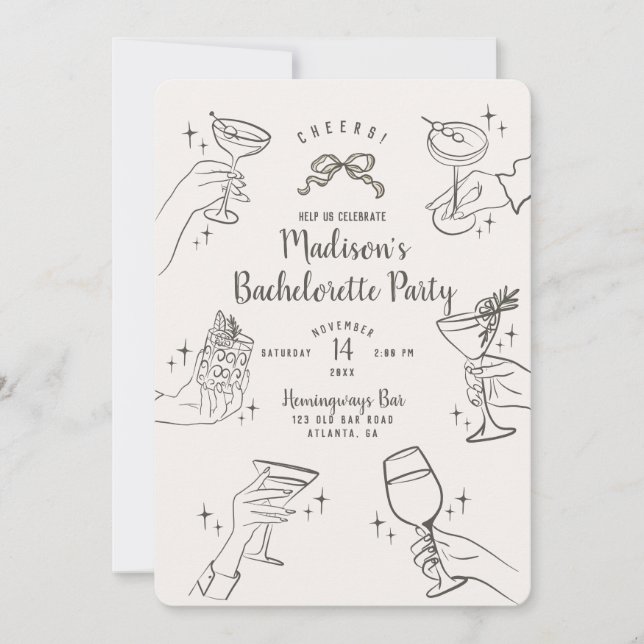 Invitación de Bachelorette Fiesta de cócteles Retr (Anverso)