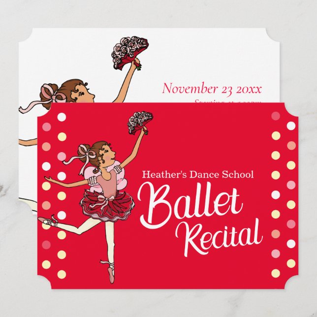 Invitación de bailarina con recitales de ballet (Anverso / Reverso)