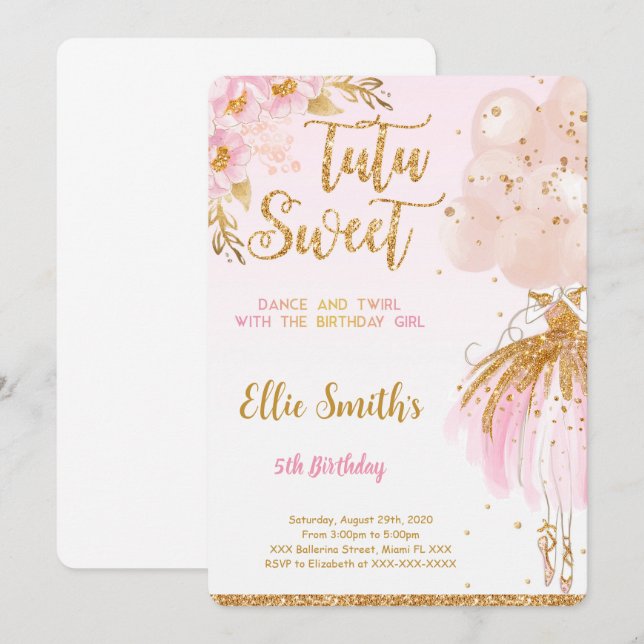 Invitación de bailarina editable (Anverso / Reverso)