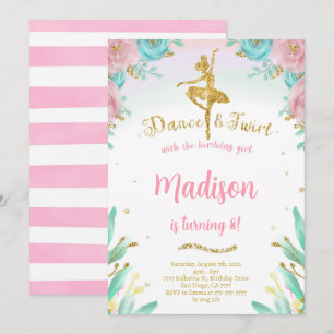 Invitación de bailarina verde y dorada 