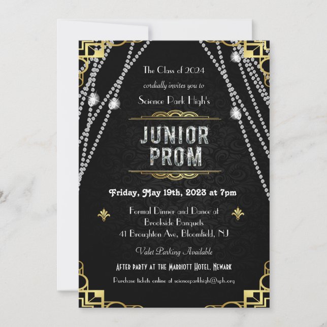 Invitación de baile de graduación junior Art Déco  (Anverso)