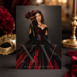 Invitación de Baile de Máscaras Quinceañera Negro