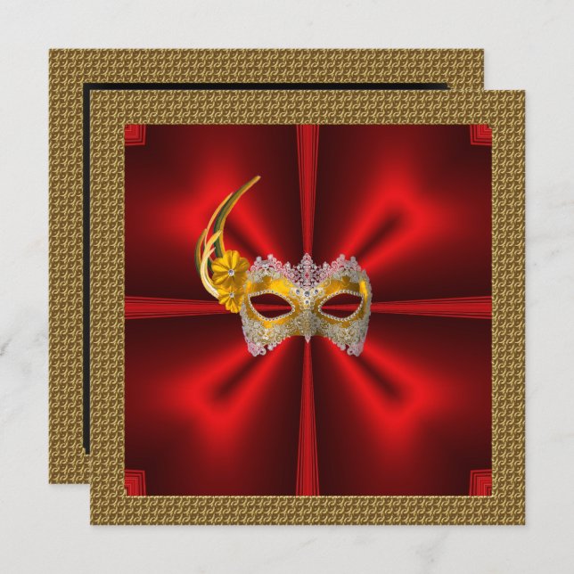 Invitación de Baile Glamuroso Elegante Rojo Negro  (Anverso / Reverso)