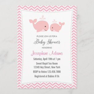 Invitación de ballena Baby Shower rosada