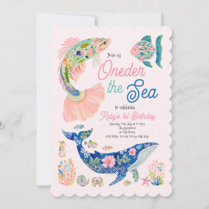 Invitación de ballena del primer cumpleaños bajo e