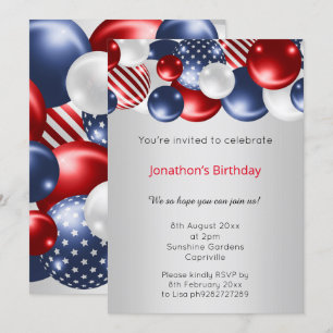 INVITACIÓN DE BALLÓN PATRIOTA DE PLATA ROJA AZUL