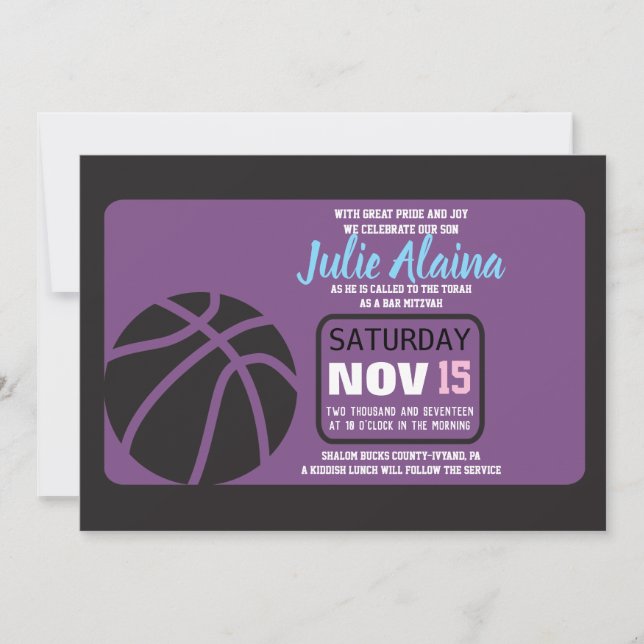 Invitación de BALONCESTO a Mitzvah (Anverso)