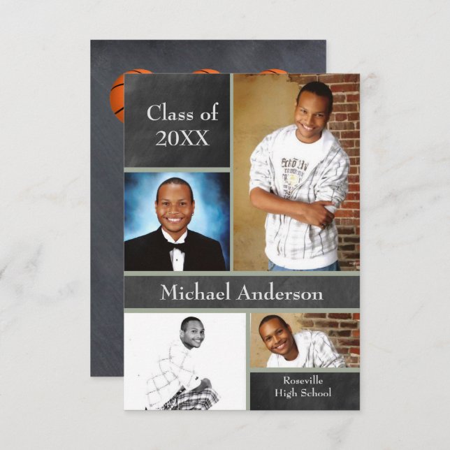 Invitación de baloncesto Collage Chalkboard-3x5Gra (Anverso / Reverso)