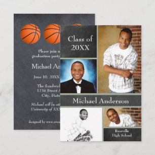 Invitación de baloncesto Collage Chalkboard-3x5Gra