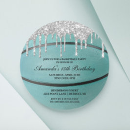 Invitación de Baloncesto con Goteo Plateado Verde