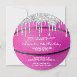 Invitación de Baloncesto Femenino Pink Silver Drip