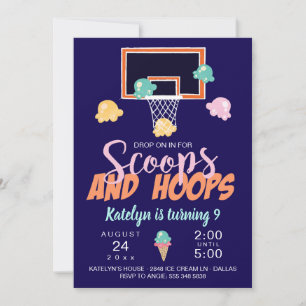 Invitación de Baloncesto para Niñas Scoops y Hoops