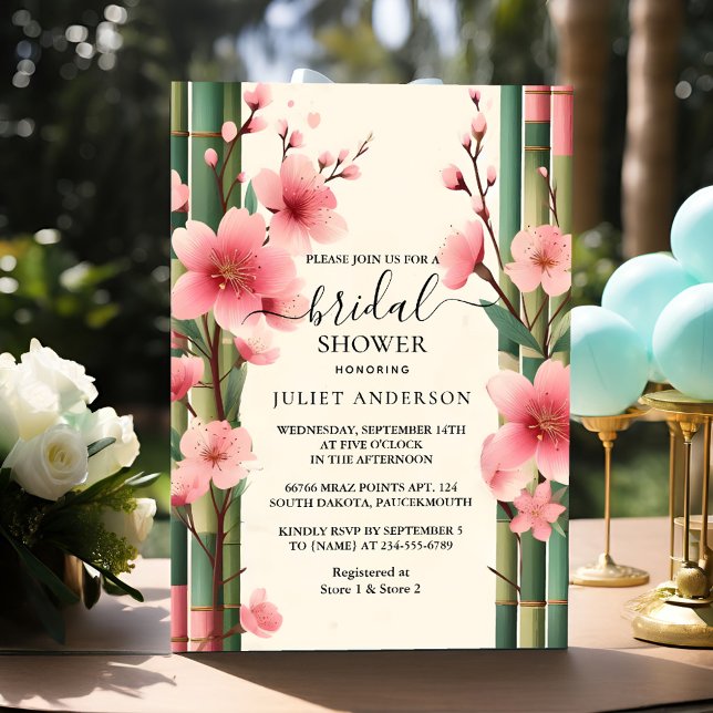 Invitación De Bamboo Rosado Sakura Cherry Blossom Ducha De No (Subido por el creador)