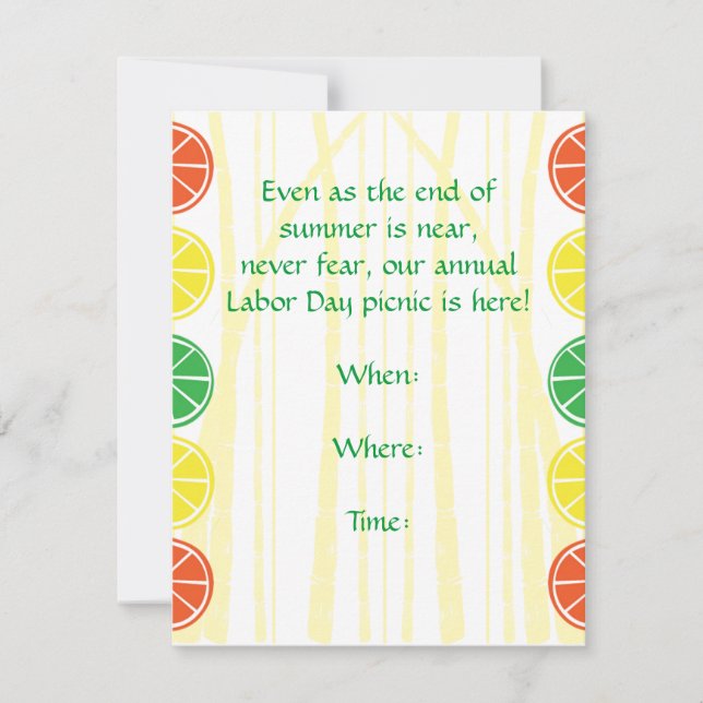 Invitación de bambú del fiesta de la fruta cítrica (Anverso)