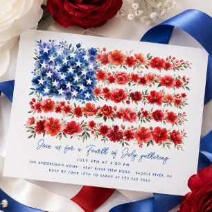 Invitación de bandera estadounidense floral