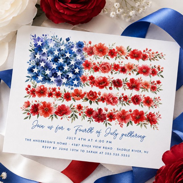 Invitación de bandera estadounidense floral (Subido por el creador)
