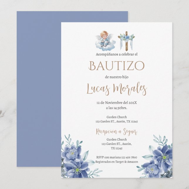 Invitación de Baptism Boy (Anverso / Reverso)