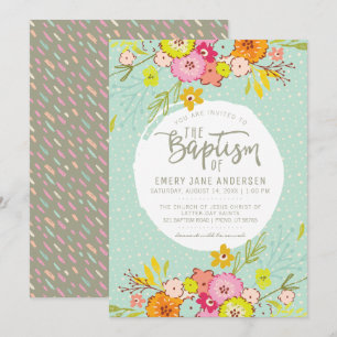 INVITACIÓN DE BAPTISMO DE LDS   Chica floral brill