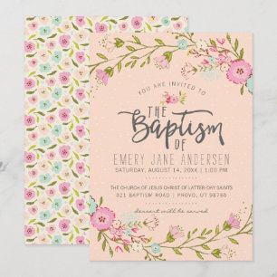 INVITACIÓN DE BAPTISMO DE LDS   Elegante Chica flo