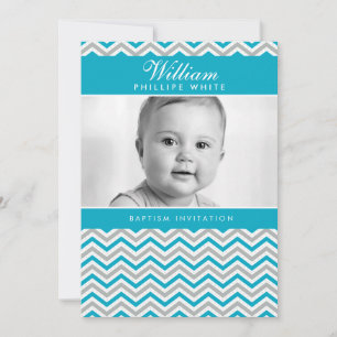INVITACIÓN DE BAPTISMO FOTOGRÁFICO :: chevron aqua