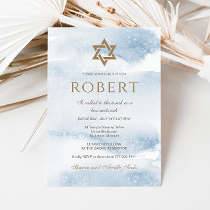 Invitación de Bar Mitzvah con Acuarela Azul   Estr