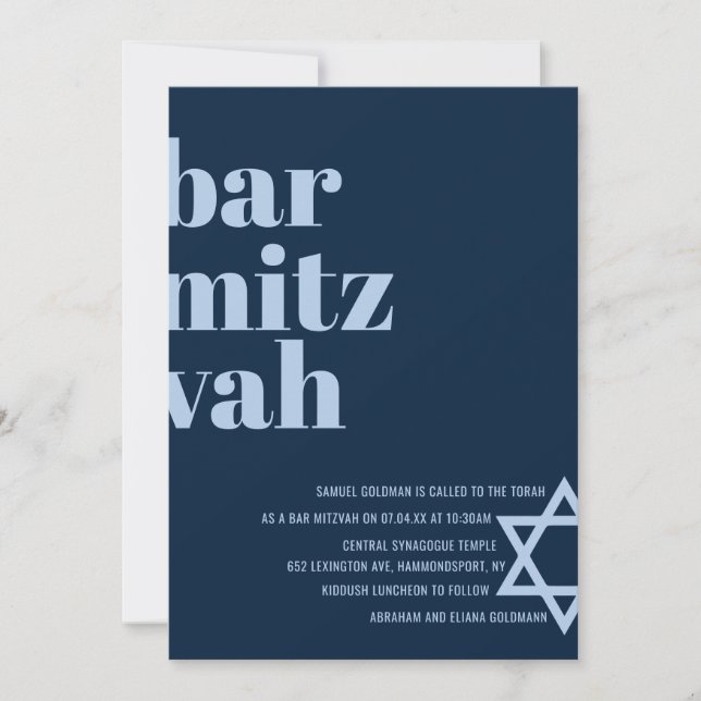 Invitación de Bar Mitzvah con Letra Negrita Modern (Anverso)
