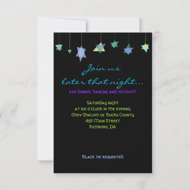 INVITACIÓN DE BAR MITZVAH CON LETRAS HEBREAS COLGA (Anverso)