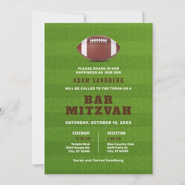 Invitación de Bar Mitzvah con tema de Fútbol Ameri (Anverso)