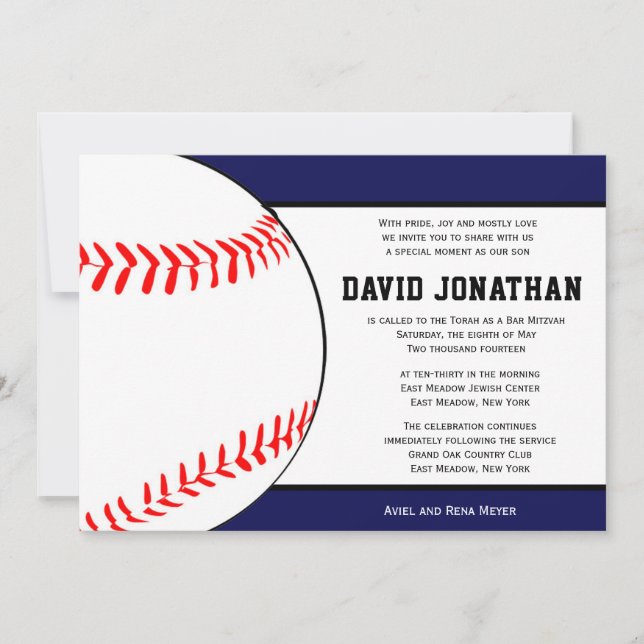 Invitación de Bar Mitzvah con temas de béisbol (Anverso)