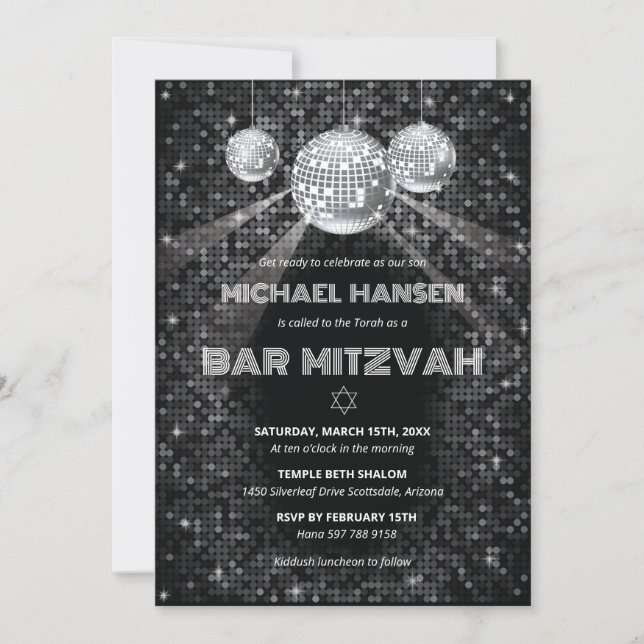 Invitación de Bar Mitzvah de baile de discoteca Fi (Anverso)