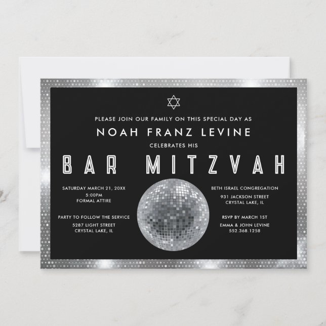 Invitación de Bar Mitzvah de Bola de Disco (Anverso)
