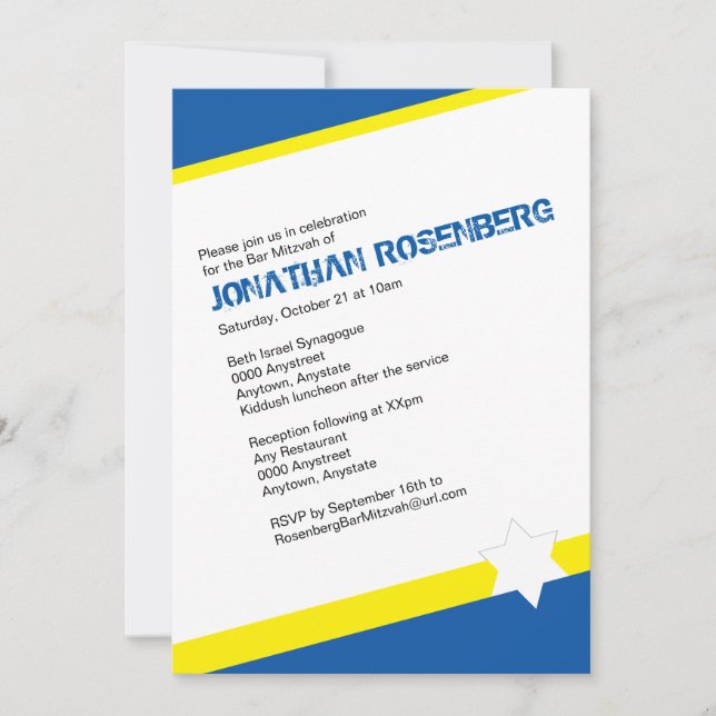 Invitación de Bar Mitzvah de Estrella de David Mod (Anverso)