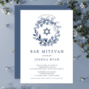 Invitación de Bar Mitzvah de Hoja Azul
