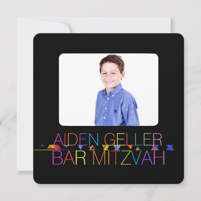 Invitación de bar mitzvah de PixDezines neón/tipog (Anverso)