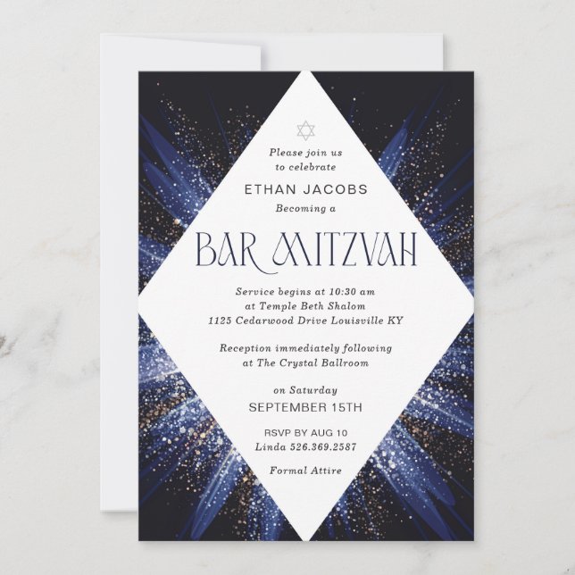 Invitación de Bar Mitzvah elegante geométrico (Anverso)