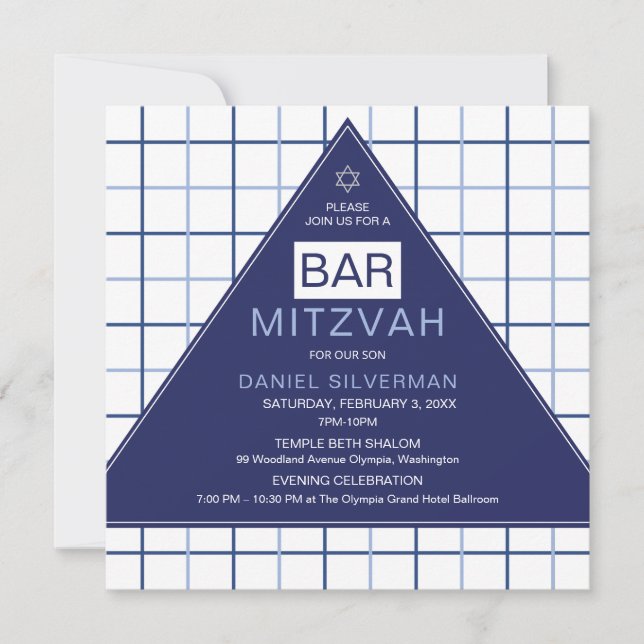 Invitación de Bar Mitzvah Geométrica Moderna (Anverso)