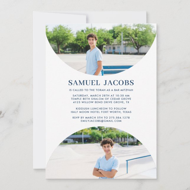 Invitación de Bar Mitzvah moderna con foto (Anverso)
