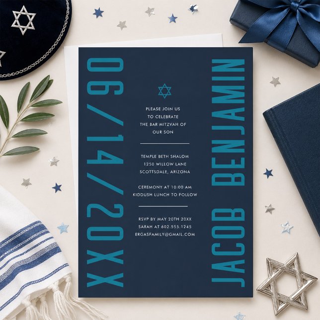 Invitación de Bar Mitzvah Moderna Minimalista (Subido por el creador)