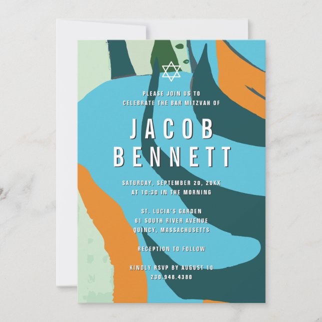 Invitación de Bar Mitzvah Moderno Abstracto (Anverso)