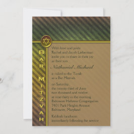 Invitación de Bar Mitzvah rayada verde oliva y mar