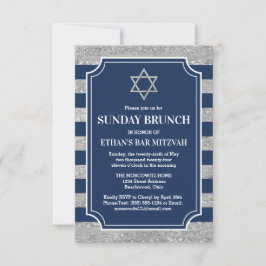 Invitación de Bar Mitzvah Striped Navy Gray Brunch