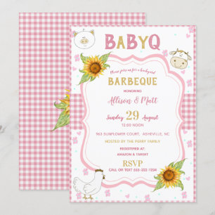 Invitación de Barbacoa de Baby Q con Gingham Rosa
