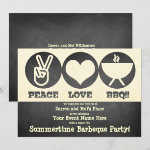 Invitación de barbacoa de paz y amor