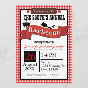 Invitación de Barbacoa de Verano BBQ Cuadros Cooko