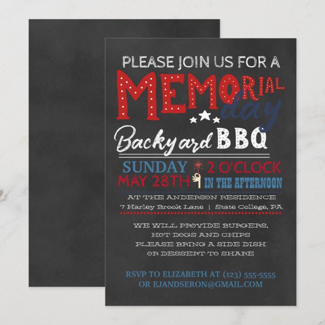 Invitación de Barbacoa del Día de los Caídos (Anverso / Reverso)