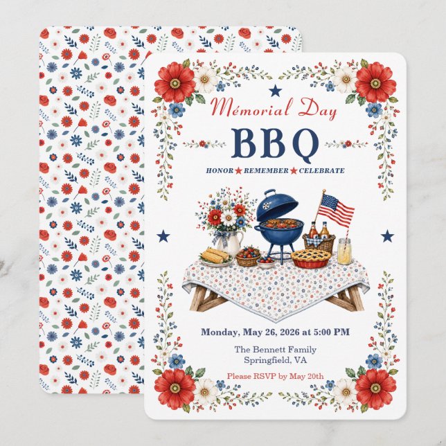 Invitación de barbacoa del Día de los Caídos en ve (Anverso / Reverso)