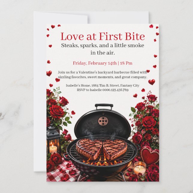 Invitación de barbacoa del Día de San Valentín Amo (Anverso)