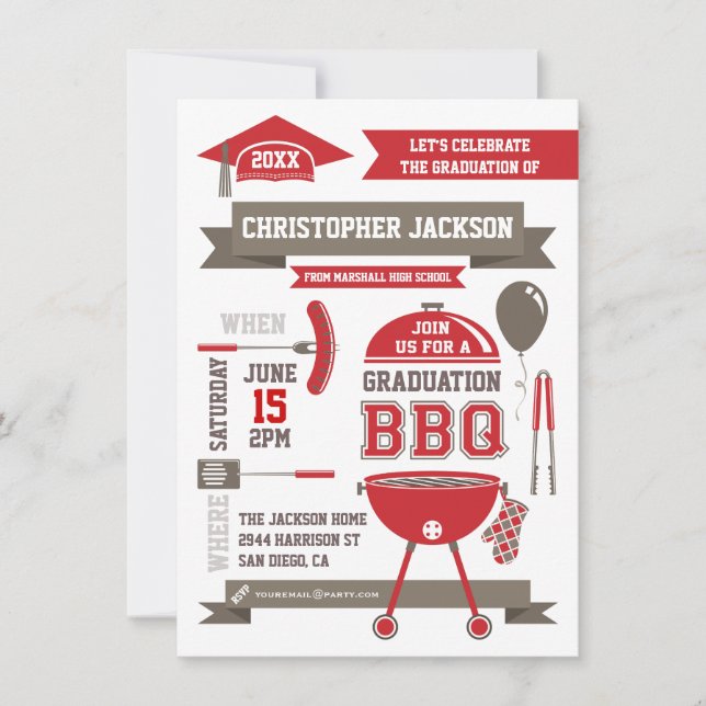 Invitación de barbacoa para la graduación moderna (Anverso)