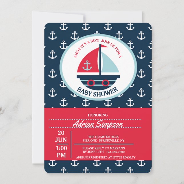 Invitación de Barco de Vela Adorable (Anverso)