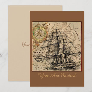 Invitación de barco y mapa vintage